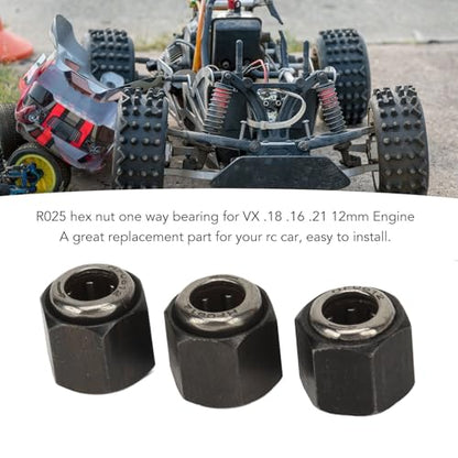 3Pcs RC Car Engine Parts, 12mm/0.47in Diameter Hex Nut One Way Bearing R025 Upgrade Part Accessory for VX 16 18 21 SH Engines, Compatible with 1/10 RC Cars