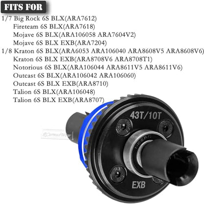 RC F/R Diff 43t &10t Input Gear Upgrades Part for 1/8 Kraton/Outcast/Talion 6S BLX EXB,Notorious 6S BLX,1/7 Mojave 6S BLX EXB,BigRock/Fireteam 6S BLX,Replace ARA310990 ARA310979,Navy Blue - color: Navy Blue(1set)