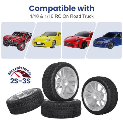 GoHooby 12mm Hex RC Wheel and Tires OD 2.6in Pre-Mounted Set, Compatible with Traxxas Tamiya 1/10 RC On-Road Touring Car (Color 5) - color: Color 5