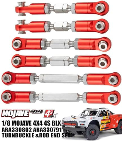 6PCS Aluminum Adjustable RC Tie Rods Linkage Turnbuckles Toe Links Set Upgrade Parts for 1/8 Mojave 4S 4X4 BLX RC Car (Red) - color: Red