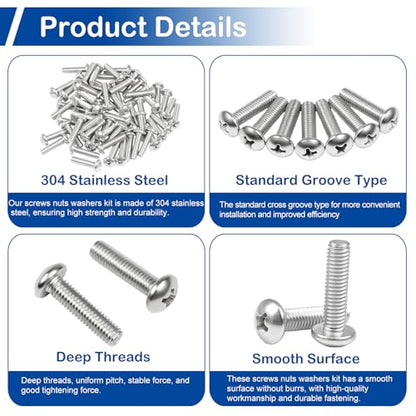60Pcs #10-32 x 3/4" Phillips Pan Head Machine Screws, UNF Fully Threaded | 18-8 (304) Stainless Steel, Bright Finish, Ideal for Electronics, Appliances, Automotive and General Assembly - size: #10-32 x 3/4"