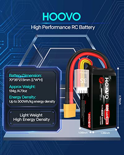HOOVO 3S 120C 11.1V 1500mAh LiPo Battery with XT60 Plug(2 Pack) | for FPV Racing RC Quadcopter Helicopter Airplane Multi-Motor Hobby DIY Parts