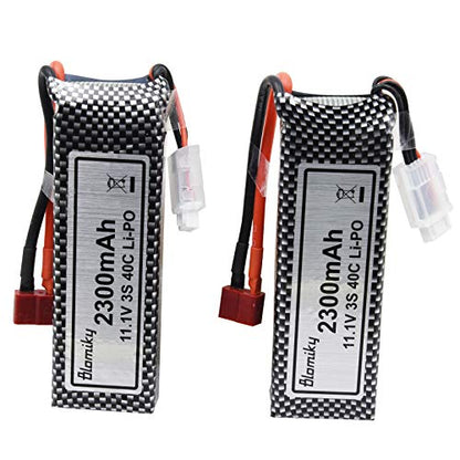 Blomiky 2 Pack 11.1V 3S 2200mAh 24.42Wh Li-Polymer Rechargeable Battery with T Plug and USB Cable for RC Truck Airplane Drone 11.1V 2200mAh T