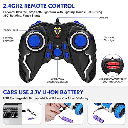 Double Sided RC Car, 4WD Off-Road Stunt Car with 360 Flips, 2.4Ghz Indoor Outdoor All Terrain Rechargeable Electric Toy Car Gift for Boys & Girls Aged 3-12