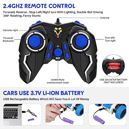 Double Sided RC Car, 4WD Off-Road Stunt Car with 360 Flips, 2.4Ghz Indoor Outdoor All Terrain Rechargeable Electric Toy Car Gift for Boys & Girls Aged 3-12