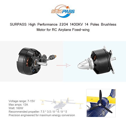 Goolsky Surpass High Performance 2204 1400KV 14 Poles Brushless Motor for RC Airplane Fixed-Wing