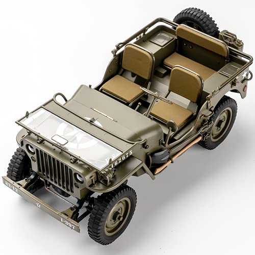 FMS Rochobby RC Car 112 1941 MB Scaler Willys Jeep Remote Control Crawler Military Truck 4x4 Offroad Vehicle with Transmitter Battery and Charger, Small, RC12001RTR Hunter Green