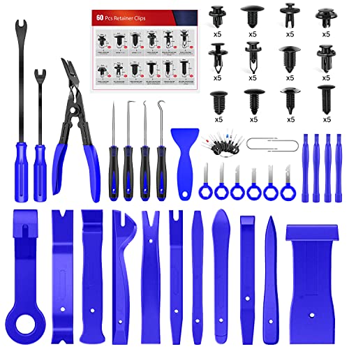 Nilight Trim Removal Tool 102 Pcs, Auto Push Pin Bumper Retainer Clip Set | Fastener Terminal Remover Tool Adhesive Cable Clips Kit Car Panel Radio Removal Auto Clip Pliers - color: 102 Clips+ Remover Tools Blue