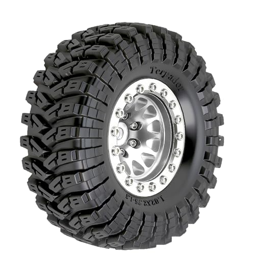 REDSPIDER•1.3 Beadlock Wheels and Tires OD 2.75'' Hex 7mm (4PCS) for 1/18 1/24 TRX4M SCX24 AX24 FCX18 FCX24 RC Crawler Car (Silvery)