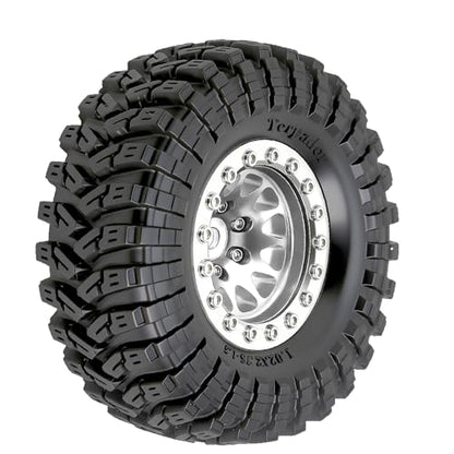 REDSPIDER•1.3 Beadlock Wheels and Tires OD 2.75'' Hex 7mm (4PCS) for 1/18 1/24 TRX4M SCX24 AX24 FCX18 FCX24 RC Crawler Car (Silvery)