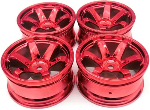 4PCS 75mm Rubber Tires and 6Spokes Plastic Wheel Rims Tyre for 1/10 RC On-Road Drift Racing Car 1:14 1:16 Rally Car for Tamiya Kyosho HPI HSP TT02 Upgrades Parts (Red) - color: Red