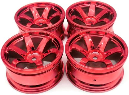 4PCS 75mm Rubber Tires and 6Spokes Plastic Wheel Rims Tyre for 1/10 RC On-Road Drift Racing Car 1:14 1:16 Rally Car for Tamiya Kyosho HPI HSP TT02 Upgrades Parts (Red) - color: Red