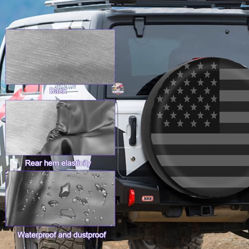Car Spare Tire Cover, 14Inch Dustproof Waterproof American USA Flag Vehicle Spare Wheel Protectors, All Around Soft Auto Tough Tire Storage Protection, Universal for SUV RV Truck (Black/Gray) - size: 14Inch Black Gray Flag