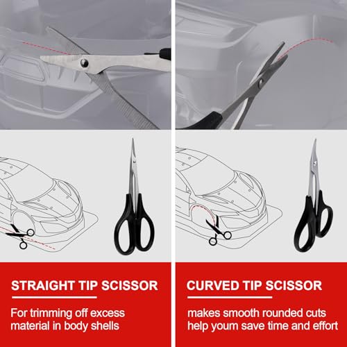 RC Body Reamer & Scissors Set – 0-14mm Hole Puncher with Curved/Straight Tips for Polycarbonate Shells (Lexan Trimming Tools with Sleeve)