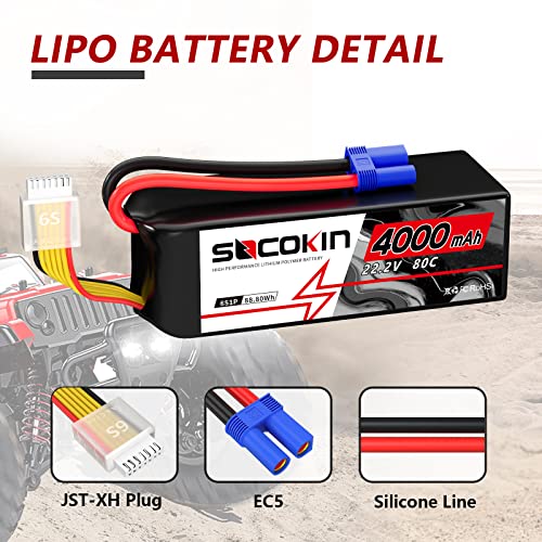6S Lipo Battery 22.2V 4000mAh 80C Lipo Battery with EC5 Plug Soft Case for RC Car RC Boat RC Racing Truck Helicopter Airplane 2 Pack