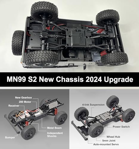 RC Rock Crawler RC Truck 4x4 MN99S Land Rover 1/12 Scale RC Crawler | Remote Control Truck Off Road All Terrain Proportional Throttle Steering RTR New Chassis 280 Motor Adult