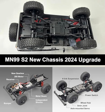 RC Rock Crawler RC Truck 4x4 MN99S Land Rover 1/12 Scale RC Crawler | Remote Control Truck Off Road All Terrain Proportional Throttle Steering RTR New Chassis 280 Motor Adult