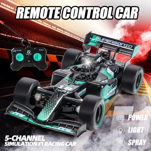 RC F1 Racing Car, 1:16 Scale Remote Control Car with Spray Feature, LED Lights, 2.4GHz, for Kids Ages 6+