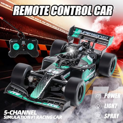 RC F1 Racing Car, 1:16 Scale Remote Control Car with Spray Feature, LED Lights, 2.4GHz, for Kids Ages 6+