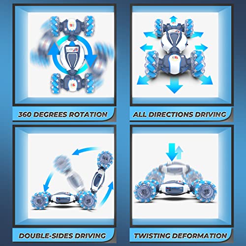 Gesture Sensing RC Stunt Car - Boys Toys Age 6-12, 360° Rotating 4WD Hand Controlled Remote Control Twist Car with Light & Music, Cool Birthday Presents and Ideas Gifts for Kids Age 7 9 10 11 12 yr - color: Blue
