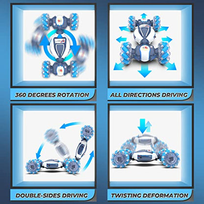 Gesture Sensing RC Stunt Car - Boys Toys Age 6-12, 360° Rotating 4WD Hand Controlled Remote Control Twist Car with Light & Music, Cool Birthday Presents and Ideas Gifts for Kids Age 7 9 10 11 12 yr - color: Blue