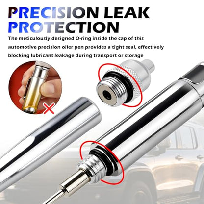 Car Precision Oiler Pen,Aluminum Pen Oiler with Solid Needle & Pocket Clip,Portable Leak-Proof Oil Applicator Car Accessories for Automotive Parts/Machine Maintenance