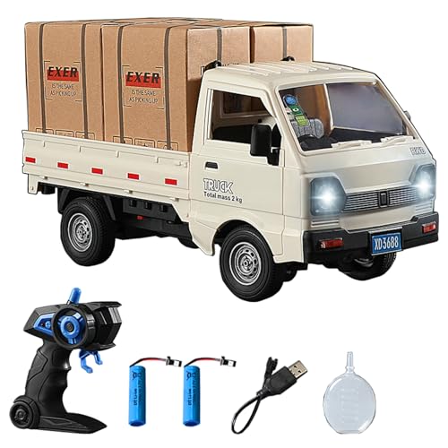 1:16 Scale RC Crawler Kei Truck, RC Transport Pickup Truck with Light Spray - 2.4Ghz Remote Control Car Toys for Teen & Adults - Rear Compartment Transport Goods - color: White, size: 2 battery