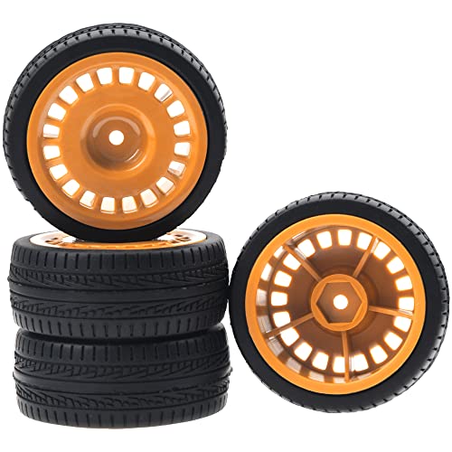 Outer Diameter 70mm Rubber Tires & Nylon 12mm Hex Hub Wheel Rims Compatible with Tamiya HPI Kyosho HSP 1/10 1/12 On-Road Touring Car,WLtoys 1/14 144001 1/18 A959B RC Buggy (Brown) - color: Brown