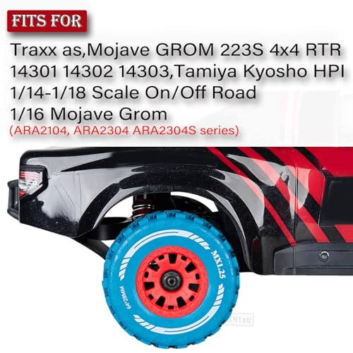 RC MX1.25 RC Truck Wheel Tires for Traxx as/Mojave GROM 223S 4x4 RTR,14301 14302 14303,Tamiya Kyosho HPI 1/14-1/18 Scale On/Off Road,RC Monster Truck Car Wheels,Red-Navy Blue - color: Red-navy Blue(rc Wheels Tires)