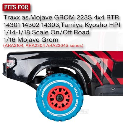 RC MX1.25 RC Truck Wheel Tires for Traxx as/Mojave GROM 223S 4x4 RTR,14301 14302 14303,Tamiya Kyosho HPI 1/14-1/18 Scale On/Off Road,RC Monster Truck Car Wheels,Red-Navy Blue - color: Red-navy Blue(rc Wheels Tires)
