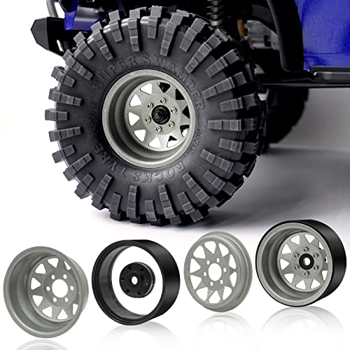 OGRC 1/10 RC Crawler Wheels 1.9" Aluminum Beadlock Wheel Rims | Offset -8.9mm Wheels, 1.9 Beadlock Wheels, for for TRX4 SCX10 Redcat GEN7 GEN8 RC4WD D90 Crawler, Grey - color: Grey