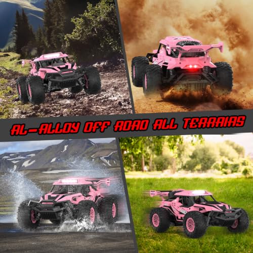 BLUEJAY Remote Control Car, 2.4GHz High Speed 33KM/H RC Cars Toys | 1:12 Monster RC Truck Off Road with LED Headlight and Rechargeable Battery Gifts for Adults Boys 8-12 - color: Pink