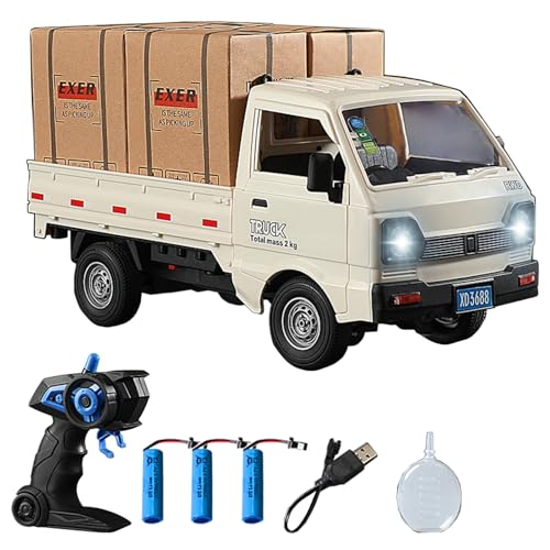 1:16 Scale RC Crawler Kei Truck, RC Transport Pickup Truck with Light Spray - 2.4Ghz Remote Control Car Toys for Teen & Adults - Rear Compartment Transport Goods - color: White, size: 3 battery