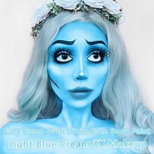 Go Ho Light Blue Face Body Paint(2.1 oz),Water Based Liquid Face Paint and Body Paint for Airbrush Makeup Special FX, Cosplay, and Halloween Costumes Makeup - color: Light Blue