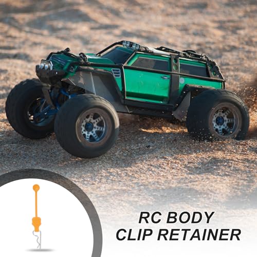 MECCANIXITY 4 Pcs RC Body Clip Retainers, 1.2mm Rod RC Clips Shell Fixed Buckle Lock Springy R Pins Shell Replacement Parts for All 1/8 1/10 Scale Model Car Crawler Truck(Orange/Silver) - color: Orange Tab Silver Clip