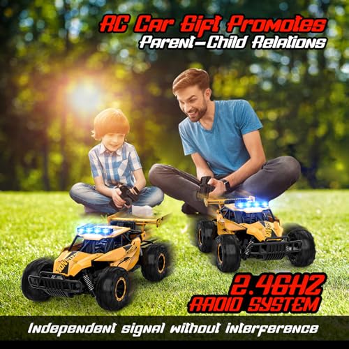BLUEJAY Remote Control Car, 2.4GHz High Speed 33KM/H RC Cars Toys | 1:12 Monster RC Truck Off Road with LED Headlight and Rechargeable Battery Gifts for Adults Boys 8-12 - color: Matt Yellow