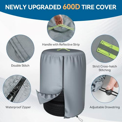 Durable 600D Tire Storage Bag,Large Tyre Dust Protective Cover with Waterproof Zipper, Spare Stack Storage Tire Cover for Indoor/Outdoor Use,Universal Fits Trucks,SUV,Jeep,Car,Trailer,RV,Camper Wheels - size: 35 inch Diamete, 49 inch Height