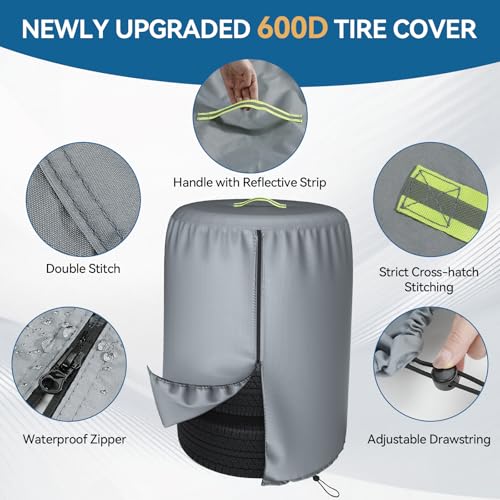 Durable 600D Tire Storage Bag,Large Tyre Dust Protective Cover with Waterproof Zipper, Spare Stack Storage Tire Cover for Indoor/Outdoor Use,Universal Fits Trucks,SUV,Jeep,Car,Trailer,RV,Camper Wheels - size: 28 inch Diameter, 43inch Height