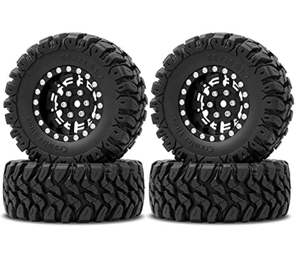 OGRC 1.3" Wheel and Tires 7mm Offset Beadlock Wheels for 1/24 1/18 RC Car | Aluminum, 7mm Hex, Soft and Sticky Tires, for TRX4M SCX24 RC Carwler Car, Black - color: Black