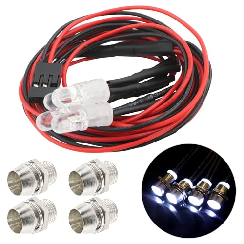 4 LEDs RC LED Light Headlights Taillight Kit Accessories Compatible with Traxxas HSP Tamiya Redcat RC4WD Axial SCX10 RC Cars Truck Tank Crawler(4 White) - color: White