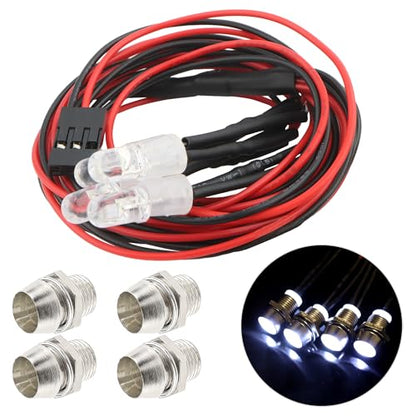 4 LEDs RC LED Light Headlights Taillight Kit Accessories Compatible with Traxxas HSP Tamiya Redcat RC4WD Axial SCX10 RC Cars Truck Tank Crawler(4 White) - color: White