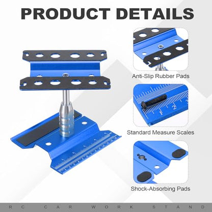 MECCANIXITY 1 Set RC Car Work Stand Lift Lower Aluminum Repair Workstation 360 Degree Rotation with Dark Blue Screw Tray for 1/8 1/10 1/16 Scale RC Car Crawler Truck Vehicle (Dark Blue) - color: Blue
