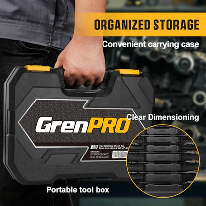 GRENPRO Ratcheting Wrenches Set, Combination Wrench Sets With Organizer Box, 23PC SAE & Metric And Standard, 1/4" to 3/4" & 6-18mm, Open End Wrench Set, Electrophoretic Coating Sock Mechanic Tools - style: Ratcheting Wrench Set (Metric&SAE)
