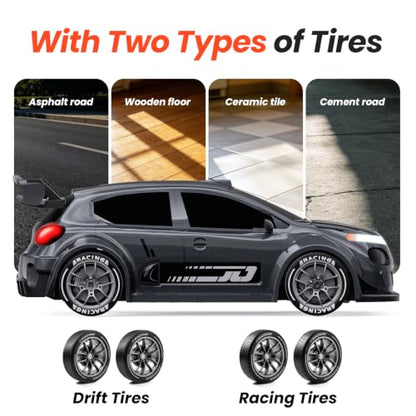 ACAMMZAR RC Drift Car, 1:24 Remote Control Car, 20KM/H 4WD Drift RC Cars with Lights, Extra Racing Tires, High Speed RC Cars for Kids Adults Boys Girls Beginners Indoor Outdoor - color: 819 Gray
