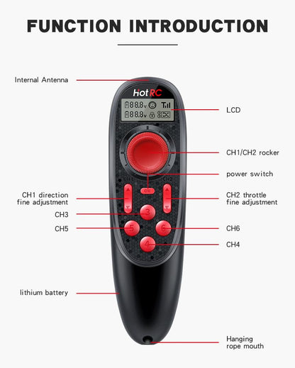 GLOBACT HOTRC DS-600 6CH 2.4G RC Transmitter & F-06A Receiver with DS 600 PWM Remote Control 6 Channel RC Controller for RC Car Trawl Boat Fishing Boat