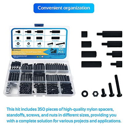 350PCS M3 Black Male Female Nylon Hex Spacer Standoff Screw Nut Set Assortment Kit (Black) for PCB Motherboard Circuit Board - size: 350Pcs M3