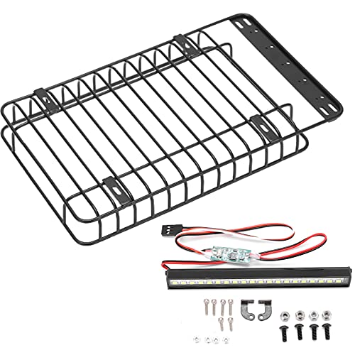 RC LED Light Luggage Rack, Metal Roof Rack with LED Light Bar for Simulation Climbing RC Car, Stainless Steel Durable Accessory for RC Vehicle Upgrade