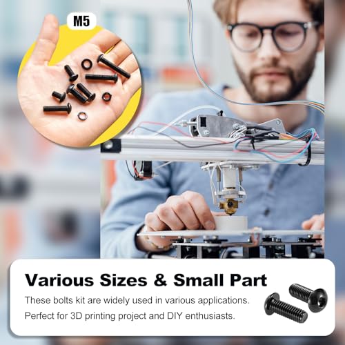KADRICK 280PCS M5 Screw Kit,Hex Socket Button Head Screws Length 8MM-30MM | M5 Bolts with Nuts Flat & Lock Washers, Class 10.9 Alloy Steel,Black Oxide Finish - size: M5 280Pcs 8-30mm