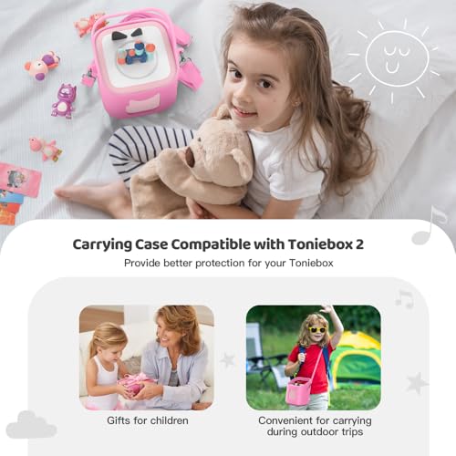 PISOSN Shockproof Carrying Case for Toniebox 2 – Anti-Slip Silicone Cover with Handle for Secure Grip (Pink) - color: Pink
