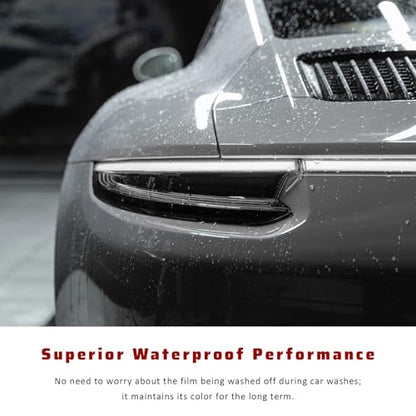Car Light Tint Film, 12" × 48" Waterproof Headlight Vinyl Wrap Film Includes Squeegee & Cutter, Self-Adhesive Air-Release Wrap for Fog Lights, Taillights, and Headlights (Dark Black) - color: Dark Black